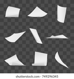 Flying Office White Paper Pages On Transparent Background. Vector Paper Blank, Sheet Of Page Fly Illustration