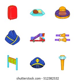 Flying om plane icons set. Cartoon illustration of 9 flying om plane vector icons for web