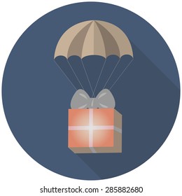 flying on parachute gift in a flat design