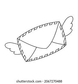 Sobre abierto volando con alas. Colorando la página del libro para los niños. Estilo de caricatura. Ilustración vectorial aislada en fondo blanco.