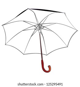 Flying open umbrella on wind vector illustration isolated on white background. Bead weather. Windy rain storm. Elegant outdoor equipment with clothes and accessory. Cower object against rain and wind.