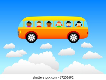 Flying orange bus