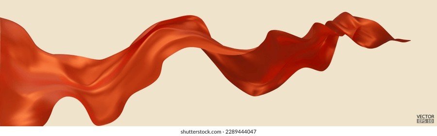 Fondo de la bandera de la seda textil de color naranja. Satin naranja suave y elegante aislado en el fondo beige para la gran ceremonia de inauguración. Cortina naranja. Ilustración vectorial 3d.