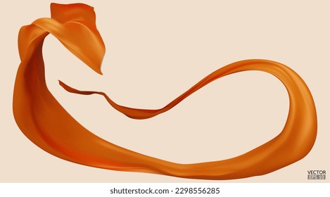 Flying orange silk textile fabric flag background. Smooth elegant orange Satin Isolated on Background for grand opening ceremony. Orange curtain. 3d vector illustration.