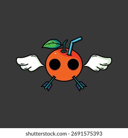 Fliegendes Orange mit zwei Flügeln