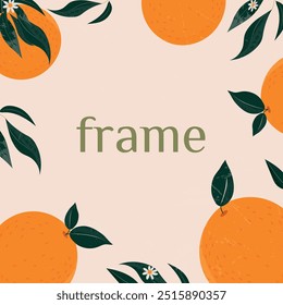 Flying oranges, circle frame. Vector background