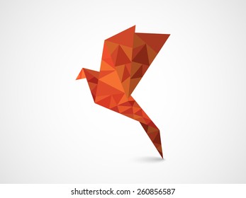 Flying origami bird on grey background for International Peace Day and Earth Day celebration.