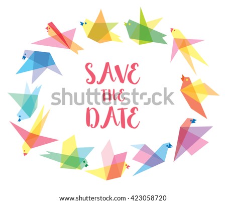 flying origami colorful bird template frame wedding international