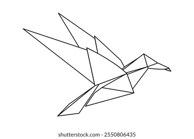 Flying origami paper hummingbird or colibri isolated on white background. National Bird Day. One single line drawing of cute creative hummingbird origami paper. Simple origami bird vector art.