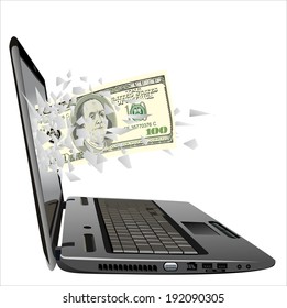 flying out of a broken laptop computer screen-Online payments 