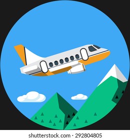 Flying over Mountains Vector Flat Illustration