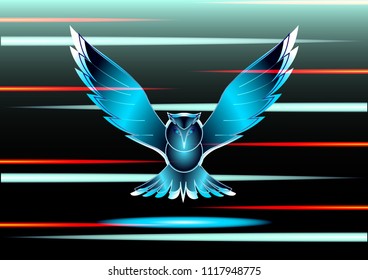 Flying owl in attacking pose. Vector illustration