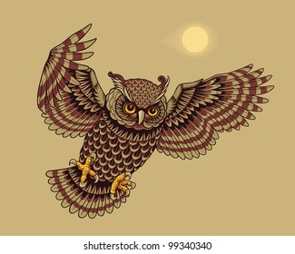 Flying Owl Bird. Vector version