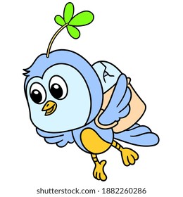 the flying owl carries its eggs in the bag, doodle icon image. cartoon caharacter cute doodle draw