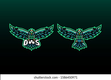 the flying owl faces forward with its feet gripping the name esport logo style suitable for team logo and mascot logo