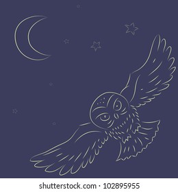 Flying Owl. Hand draw