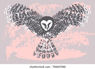 Flying owl. Hand drawn vector illustration.