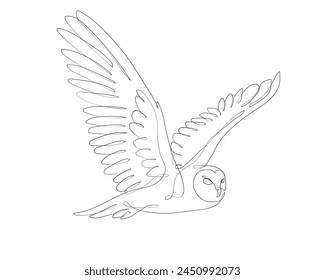 Flying Owl linear minimalist decoration. Owl abstract line art. One line design silhouette of flying owl.hand drawn minimalism style.vector illustration.