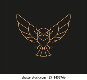 Flying owl logo in simple line style
