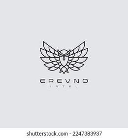Flying owl logo in simple line style