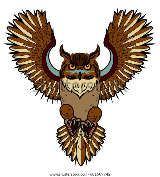 Flying Owl Old School Tattoo Style Stock Vector (Royalty Free ...