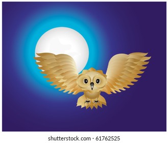 Flying owl on a background of the moon