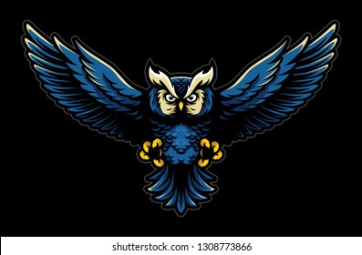 Flying Owl with Open Wings and Claws Logo Mascot in Sport Style