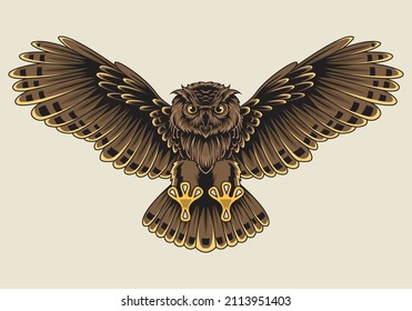 Flying owl with open wings and claws logo mascot vector images the Concept of Isolated Technology. Flat Cartoon Style Suitable for Landing Web Pages, Banners, Flyers, Stickers, Cards