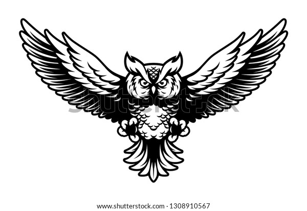 Flying Owl Open Wings Claws Logo Stock Vector (Royalty Free) 1308910567