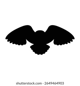 Flying Owl Silhouette Vector, Black Bird Spread Wings Icon for Logos Designs.