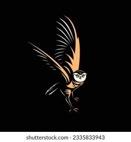 Flying Owl Silhouette Vector Design with Vintage Design Style, Vector, Minimalist, Crouched, Flying, Tattoo, Logo, Cheerful, Outdoor, Bold