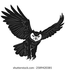 flying owl silhouette vector design facing front