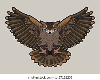 Flying Owl Tattoo Design Art, Emblem, Label, Logo, Print Drawing 