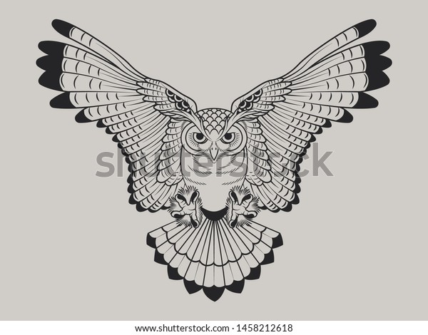 Flying Owl Vector Sketch Line Art Stock Vector (Royalty Free) 1458212618