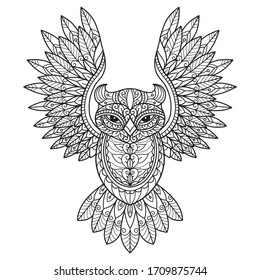 Flying Owl Zentangle Stylized Cartoon Isolated Stock Vector (Royalty ...