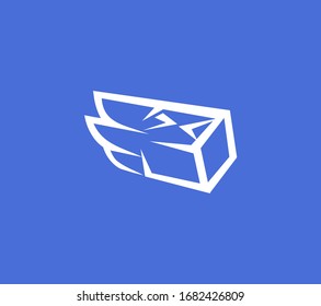 Flying package box with wing. Logistics Branding Identity Corporate vector logo. For fast delivery service.