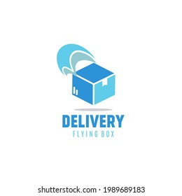 Flying package logo. Modern technology shipping method without courier. Safe contactless delivery to home to prevent the spread of the corona virus. Stay home, quarantine, Covid-19 prevention concept.