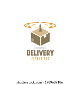 Flying package logo. Modern technology shipping method without courier. Safe contactless delivery to home to prevent the spread of the corona virus. Stay home, quarantine, Covid-19 prevention concept.