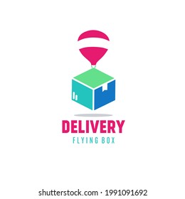 Flying package logo. Modern technology shipping method without courier. Safe contactless delivery to home to prevent the spread of the corona virus. Stay home, quarantine, Covid-19 prevention concept.