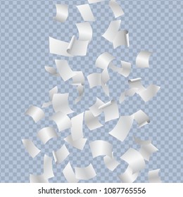 Flying pages of papers or documents, isolated on transparent background - realistic vector