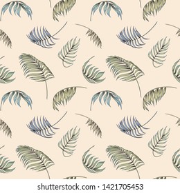 Flying palm leaves. Vector seamless pattern.