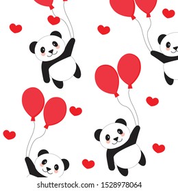 
flying pandas with balloons vector