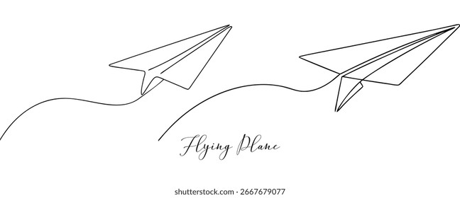 Flying Paper Airplane Continuous One Line Drawing