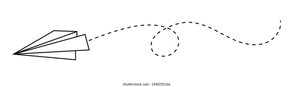  Flying paper airplane with dotted lines. Vector illustration isolated on white background