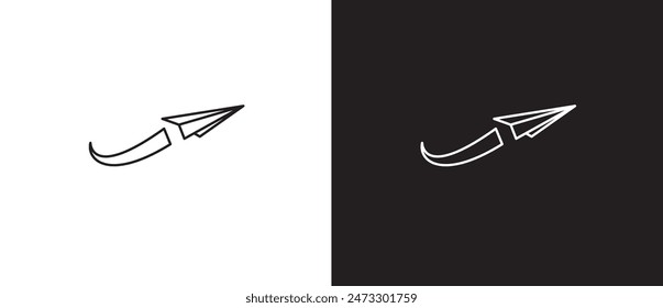 Flying paper airplane icon. sending message icon, paper plane sign, Concept: way forward, start-up company, business, growth, journey and message. Paper airplane icon on black and white background.