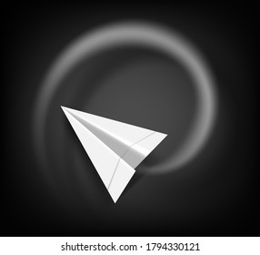 Flying paper airplane on the background of a black chalk board. Design element for Knowledge Day, Back to School on September 1st. 3d realistic vector illustration