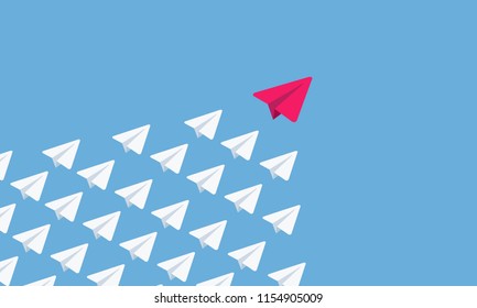 Flying Paper Airplanes. Teamwork, Leadership. Business Concept. Vector Illustration.