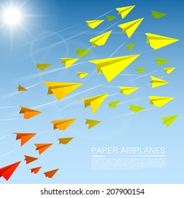 Flying paper airplanes. Vector illustration
