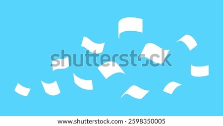 flying paper bill, documents paper note fly, silhouette paper bill many fall, busy chaos concept