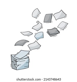 Flying Paper. Blank sheet. Thrown object. White trash. Cartoon flat illustration.
